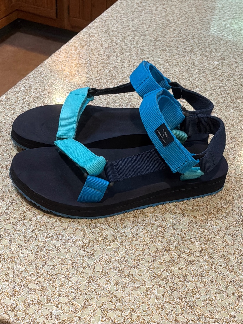 L.L. Bean Sandals with Teal and Bright Blue Adjustable Straps - Size 6